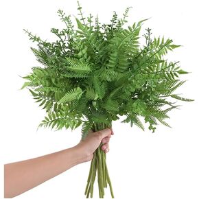 12 Pcs Mixed Eucalyptus Leaves Stems, Faux Branches with 5 Kinds of Leaves for Wedding Bouquet Table Centerpieces - Green