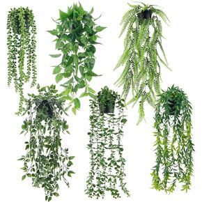 Der Rose 4 Pack Fake Hanging Plants Artificial Decor Faux Potted Greenery Hanging Plants Indoor for Room Home Shelf Outdoor Decor
