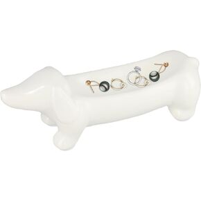Dachshund Ring Holder, Dachshund Decor Jewelry Dish Tray Trinket Tray Ceramic Funny Dachshund Shape Can Store Jewelry and Keys Suitable for Dressing Table Washstand (White)