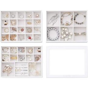 Vlando 4 in 1 Jewelry Tray - Stackable Organizer for Drawer & Counter, White