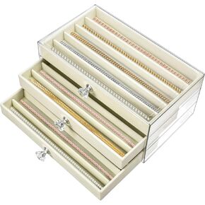 Necklace Organizer Box with Clear Lid Necklace Box Tray 3 Drawers 15 Compartments, Clear Necklaces Holder Storage Display Case, Acrylic Velvet Necklace Tray for Women and Girls