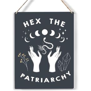Feminist Witch Wood Sign Moon Empowered Woman Feminist Witch Wooden Signs Rustic Hanging Plaque Wall Art "8 x 10" Sign Wall Decor for Halloween Home
