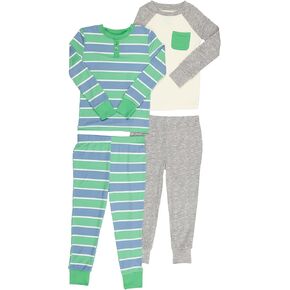 TAHARI Boys' Long Sleeve Shirt and Pants Pajamas 2-Pack Mix N Match Set