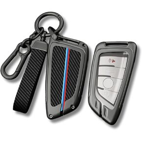 Heavy Duty Alloy Metal Shell Carbon Fiber Car Key Fob Cover and Keychain for BMW 5, 6, 7, 8 Series, X1, X2, X3, X5, X6, X7