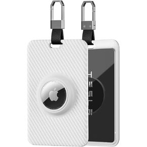 Key Card Holder for Tesla with AirTag Slot TNSNK Carbon Fiber Cover Protective Card Case with Keychain for Tesla Key 3 Y S X (Black)