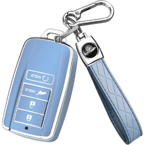 غطاء QBUC Key FOB لـ ACURA MDX 2014-2020 ، لـ Acura RDX 2015-2021 ، حالة قذائف المفاتيح اللينة مع سلسلة المفاتيح لـ ILX RLX TLX 2015-2022 ملحقات السيارة (4 زر ، تربية فضية)