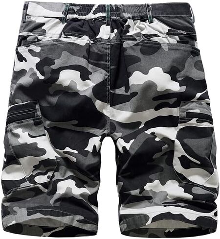 Keevoom Mens Cargo Shorts Camo Casual Relaxed Fit Linen Summer Shorts with Pockets Elastic Waist Beach Hiking Short Pants in Kuwait