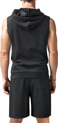 Derminpro Men's 2 Piece Outfits Summer Hooded Sleeveless Vest and Drawstring Casual Track Shorts Set in Kuwait