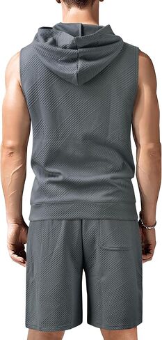 Derminpro Men's 2 Piece Outfits Summer Hooded Sleeveless Vest and Drawstring Casual Track Shorts Set in Kuwait
