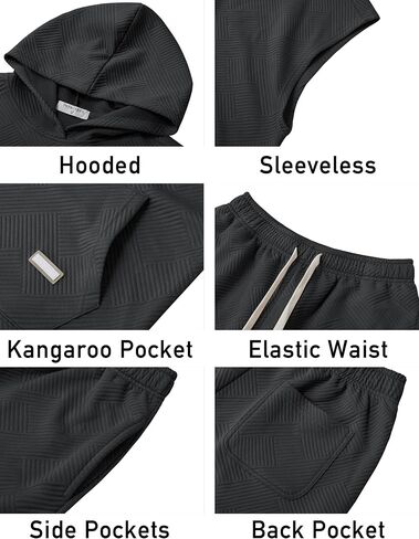 Derminpro Men's 2 Piece Outfits Summer Hooded Sleeveless Vest and Drawstring Casual Track Shorts Set in Kuwait