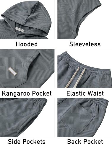 Derminpro Men's 2 Piece Outfits Summer Hooded Sleeveless Vest and Drawstring Casual Track Shorts Set in Kuwait