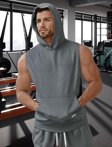 Derminpro Men's 2 Piece Outfits Summer Hooded Sleeveless Vest and Drawstring Casual Track Shorts Set in Kuwait
