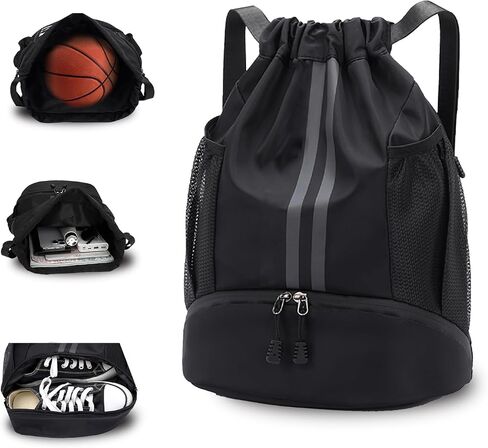 Sports Drawstring Backpack, Waterproof Swim Gym String Bag,Soccer Basketball Bag with Shoe Compartment for Men Women in Saudi Arabia