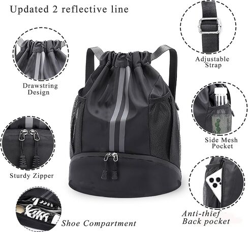 Sports Drawstring Backpack, Waterproof Swim Gym String Bag,Soccer Basketball Bag with Shoe Compartment for Men Women in Saudi Arabia