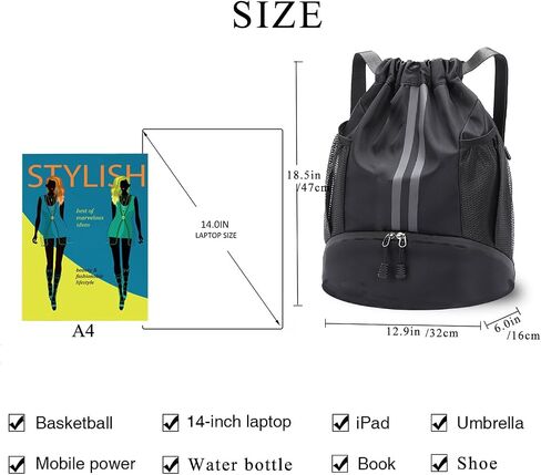 Sports Drawstring Backpack, Waterproof Swim Gym String Bag,Soccer Basketball Bag with Shoe Compartment for Men Women in Saudi Arabia