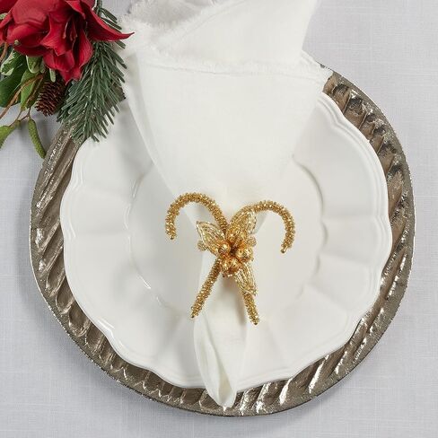 SARO LIFESTYLE Collection حلقات منديل قصب الحلوى (مجموعة من 4)، 1.5 بوصة، أحمر/أبيض NR320.RW in Saudi Arabia