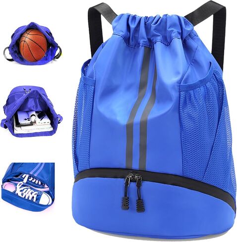 Sports Drawstring Backpack, Waterproof Swim Gym String Bag,Soccer Basketball Bag with Shoe Compartment for Men Women in Saudi Arabia