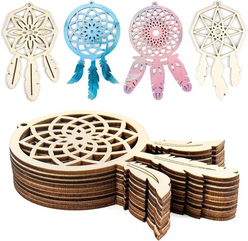 Framendino, 40 Pack Wooden DIY Dream Catchers Kits Dream Catchers Decorative Hanging Ornaments to Paint Wooden Dream Catchers for Home Ornaments Tree Home Decor in Saudi Arabia