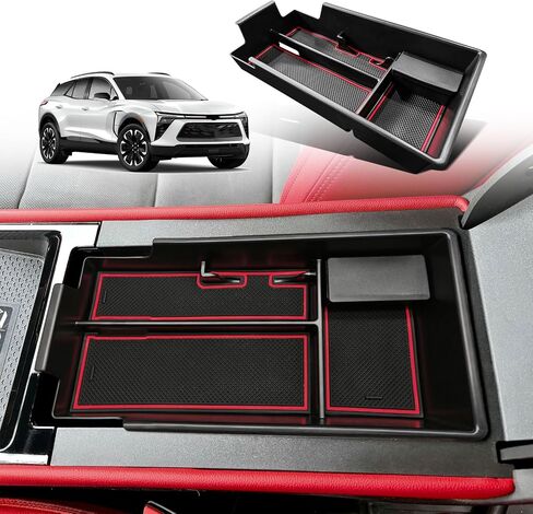 Bestevmod Center Center Console Tresanizer Tray متوافق مع Chevy Blazer EV 2025 2024 2023 الملحقات الداخلية REMSREST BOX ABS Material مع PVC TRIM & REMOVALE COIN (RED) in Kuwait