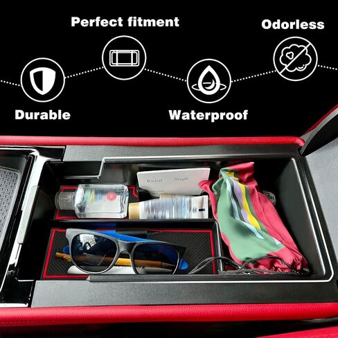 Bestevmod Center Center Console Tresanizer Tray متوافق مع Chevy Blazer EV 2025 2024 2023 الملحقات الداخلية REMSREST BOX ABS Material مع PVC TRIM & REMOVALE COIN (RED) in Kuwait