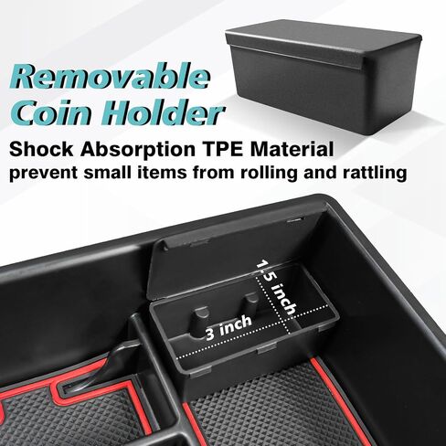 Bestevmod Center Center Console Tresanizer Tray متوافق مع Chevy Blazer EV 2025 2024 2023 الملحقات الداخلية REMSREST BOX ABS Material مع PVC TRIM & REMOVALE COIN (RED) in Kuwait