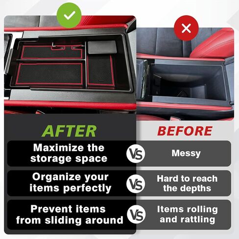 Bestevmod Center Center Console Tresanizer Tray متوافق مع Chevy Blazer EV 2025 2024 2023 الملحقات الداخلية REMSREST BOX ABS Material مع PVC TRIM & REMOVALE COIN (RED) in Kuwait
