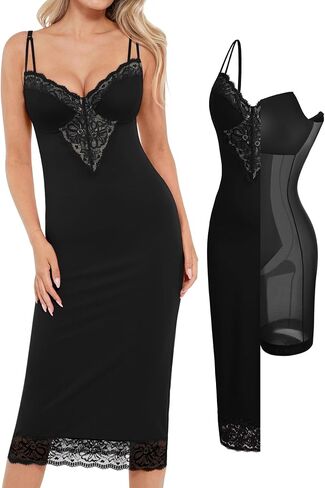 Popilush Shapewear Dress Deep V Neck Lace Cocktail Maxi Dresses for Women in Saudi Arabia