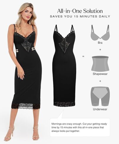 Popilush Shapewear Dress Deep V Neck Lace Cocktail Maxi Dresses for Women in Saudi Arabia