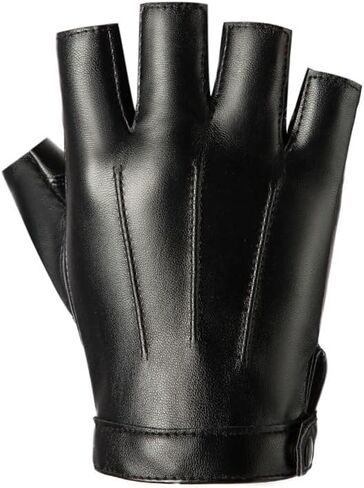 RCFINE Faux Leather Fingerless Gloves - Driving & Outdoor Sport Half Finger Gloves in Saudi Arabia