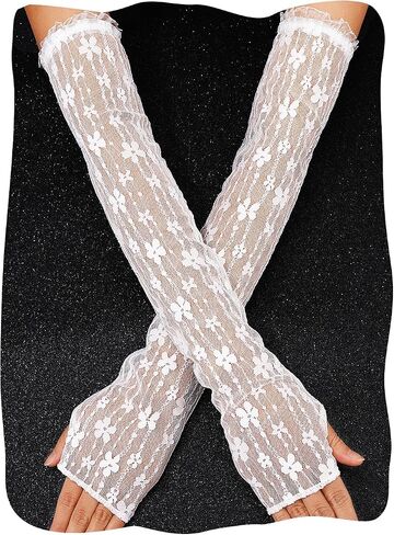 Lace Fingerless Long Gloves Sheer Bridal Arm Sleeves for Women in Saudi Arabia