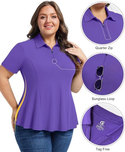 Casei Women's Plus Size Golf Polo Shirts Short Sleeve Collared Tennis Workout Tops Loose Fit UPF 50+ in Kuwait