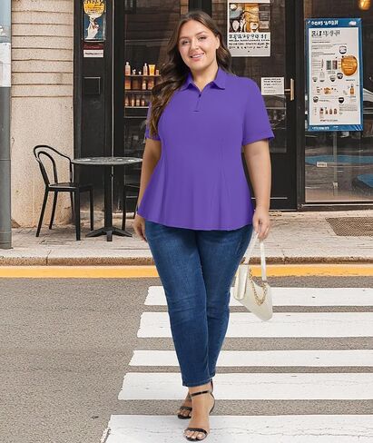 Casei Women's Plus Size Golf Polo Shirts Short Sleeve Collared Tennis Workout Tops Loose Fit UPF 50+ in Kuwait