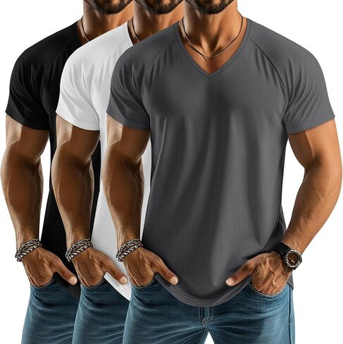 Riyiper 3 Pack Men's Big and Tall T-Shirts V Neck Cotton Short Sleeve Plus Size Tops Raglan Casual Summer Basic Tee Shirts in Kuwait