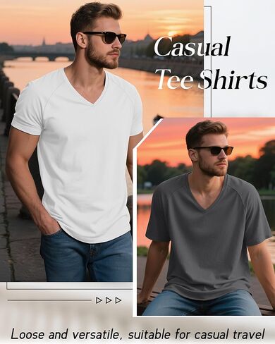 Riyiper 3 Pack Men's Big and Tall T-Shirts V Neck Cotton Short Sleeve Plus Size Tops Raglan Casual Summer Basic Tee Shirts in Kuwait