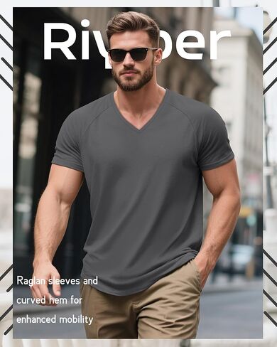 Riyiper 3 Pack Men's Big and Tall T-Shirts V Neck Cotton Short Sleeve Plus Size Tops Raglan Casual Summer Basic Tee Shirts in Kuwait