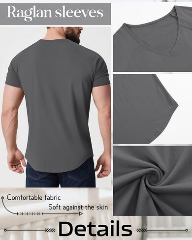 Riyiper 3 Pack Men's Big and Tall T-Shirts V Neck Cotton Short Sleeve Plus Size Tops Raglan Casual Summer Basic Tee Shirts in Kuwait