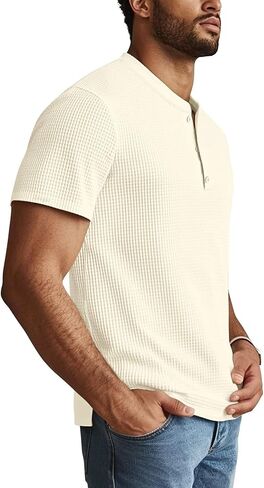 Zengjo Henley Shirts for Men Short Sleeve Waffle-Knit Casual 3 Button T-Shirt Regular-Fit in Saudi Arabia