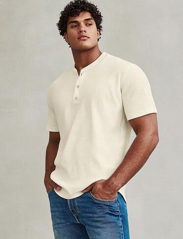 Zengjo Henley Shirts for Men Short Sleeve Waffle-Knit Casual 3 Button T-Shirt Regular-Fit in Saudi Arabia