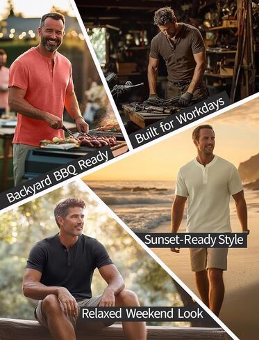 Zengjo Henley Shirts for Men Short Sleeve Waffle-Knit Casual 3 Button T-Shirt Regular-Fit in Saudi Arabia