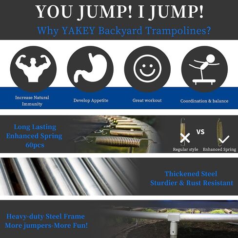YAKEY Trampoline 10FT 12FT 15FT Recreational Trampolines with Safety Enclosure Net, ASTM Approved Combo Bounce Outdoor Waterproof Trampoline with Ladder for Kids and Family in Saudi Arabia