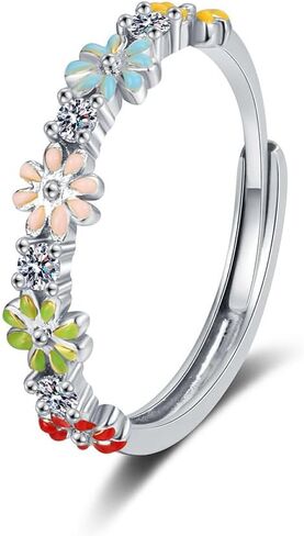 Lovely Daisy Flower Rings Dainty Blooms Enamel Crystal Adjustable Open Ring Colorful Sunflower Wedding Engagement Ring Finger Band Eternity Dainty Jewelry Gifts Delicate Everyday Ring for Women in Kuwait