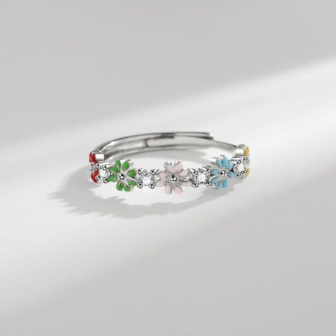 Lovely Daisy Flower Rings Dainty Blooms Enamel Crystal Adjustable Open Ring Colorful Sunflower Wedding Engagement Ring Finger Band Eternity Dainty Jewelry Gifts Delicate Everyday Ring for Women in Kuwait
