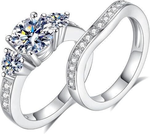 Moissanite Wedding Ring Set Round Cut D Color VVS1 Wedding Rings for Women S925 Sterling Silver with 18K White Gold Plated Promise Engagement Rings for Women in Saudi Arabia