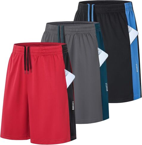 ZENGVEE Men’s 3 Pack Running Athletic Shorts 7" Quick Dry Workout Gym Shorts with Pockets for Basketball in Kuwait
