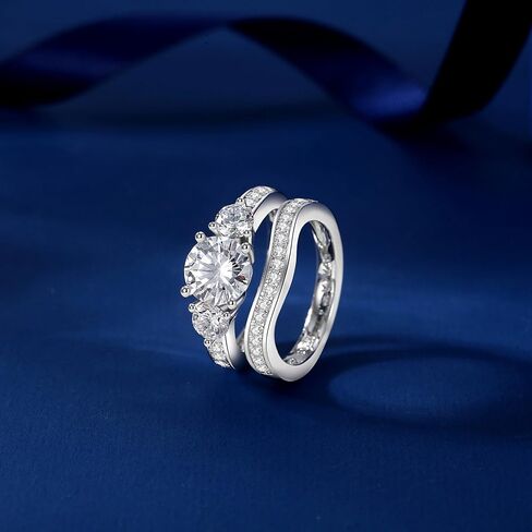 Moissanite Wedding Ring Set Round Cut D Color VVS1 Wedding Rings for Women S925 Sterling Silver with 18K White Gold Plated Promise Engagement Rings for Women in Saudi Arabia
