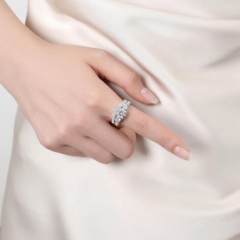 Moissanite Wedding Ring Set Round Cut D Color VVS1 Wedding Rings for Women S925 Sterling Silver with 18K White Gold Plated Promise Engagement Rings for Women in Saudi Arabia