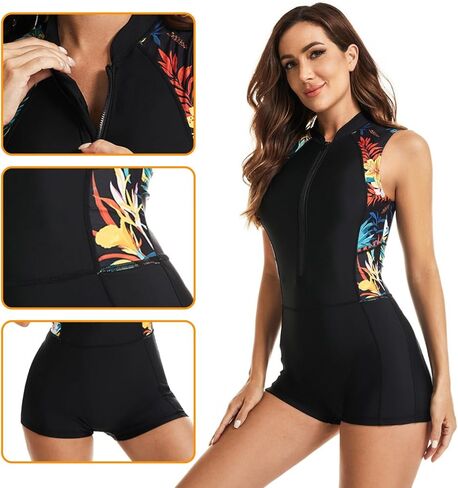 NESY One Piece Swimsuits for Women Sleeveless Rash Guard Zip Front UPF 50+ Sun Protection Boyleg Surfing Bathing Suit in Saudi Arabia