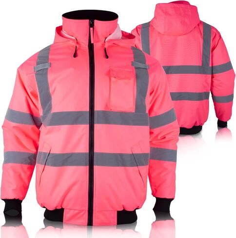 VENDACE Hi Vis Reflective Safety Winter Bomber Jacket Hoodie for Women ANSI High Visibility Pink Quilted Lining Jacket in Saudi Arabia