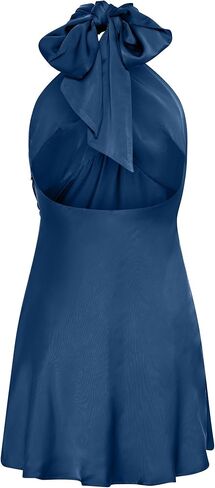 HYPERFIRE Women's Elegant Satin Mini Dress Criss Cross Halter Wedding Guest Dresses Short Formal Dress in Kuwait
