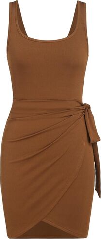CIDER Women's Sleeveless Summer Dress Casual Wrap Bodycon Ruched Dress Tie Waist Beach Mini Dresses in Saudi Arabia
